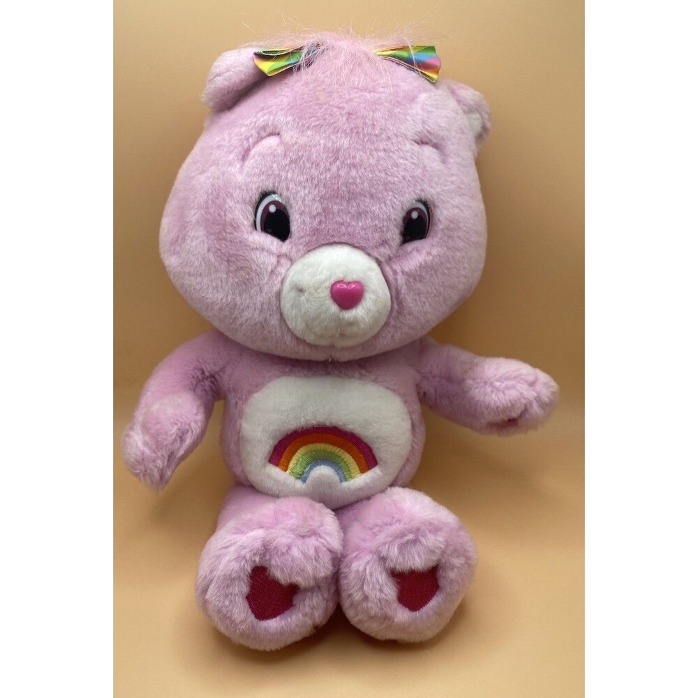 Vtg 2007 Care Bears 13" Cheer Bear Plush Pink Rainbow Bow Play Along Jakks